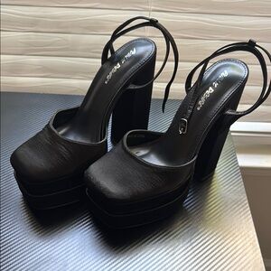 Public Desire Satin Black Platform Heels